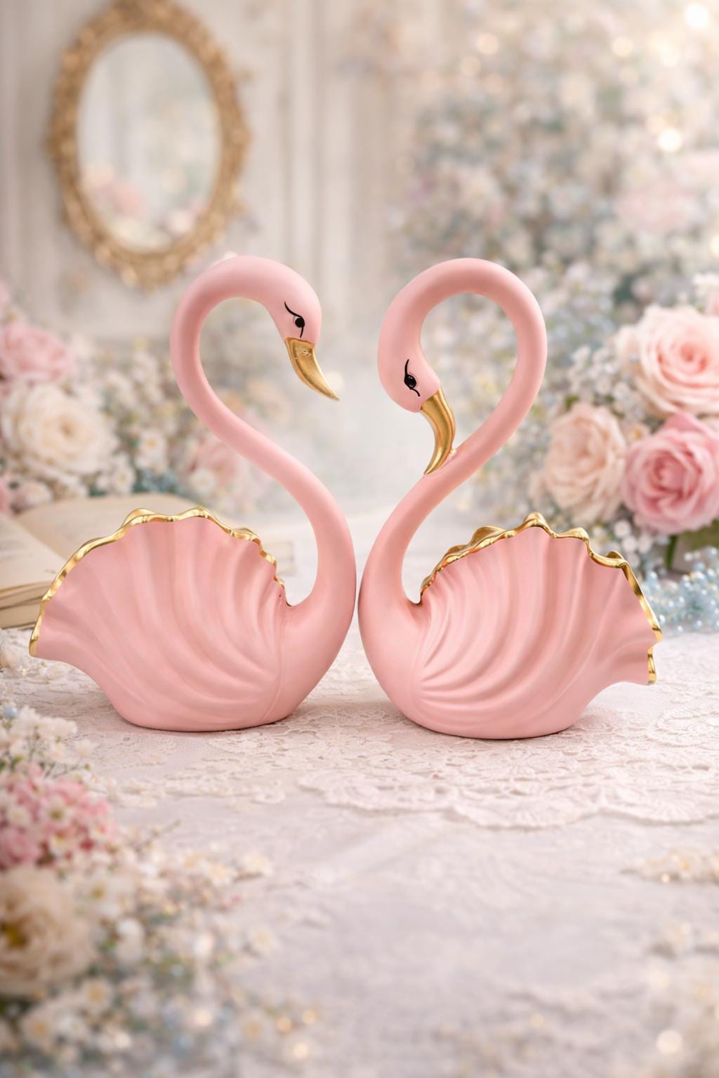 Luxury Handcrafted Pink Swan Couple Decorative Showpiece for Living Room, Tabletop & Elegant Home Decor