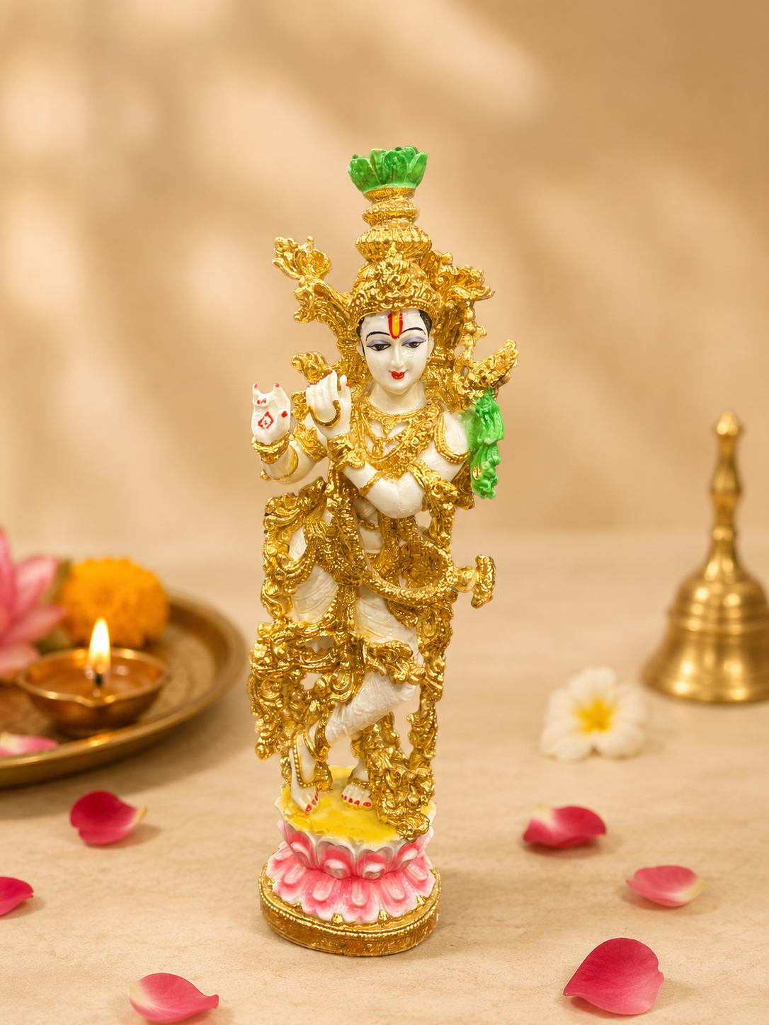 Luxury Handcrafted Lord Krishna Standing Idol Decorative Showpiece for Home Temple, Living Room & Spiritual Decor
