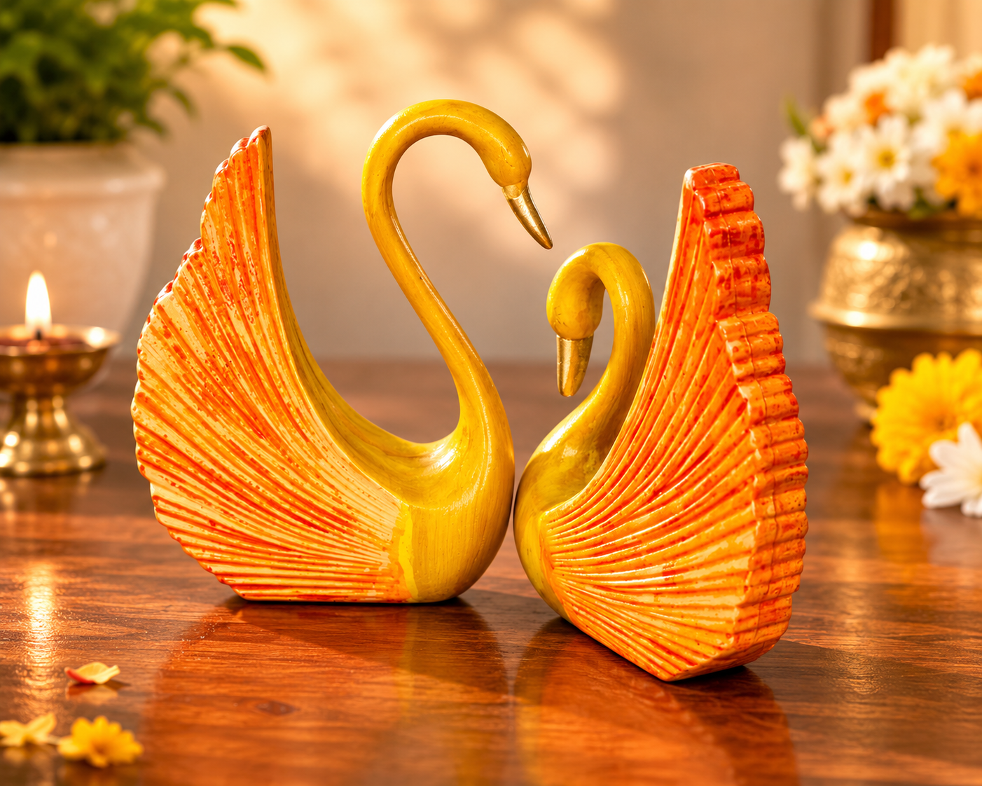 Premium Artistic Swan Pair Decorative Statue for Living Room & Office Decor