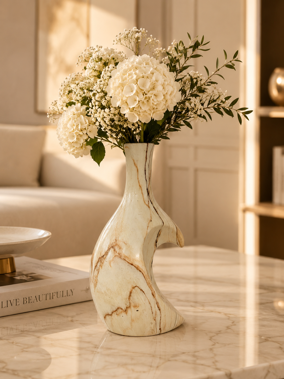 Luna Marble Flow Ceramic Vase – Modern Luxury Decorative Flower Vase